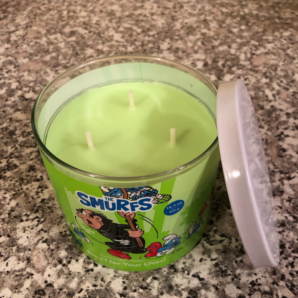 Goose Creek candle jar Smurfs lime green three wick scented SMURF FOR YOUR LIVES - Picture 5 of 8